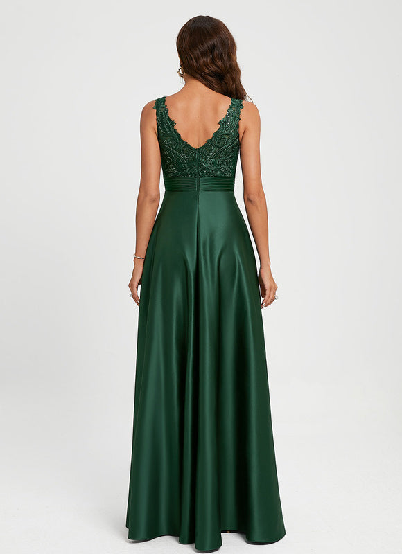 Robe Chic Satin Vert Émeraude - gallery 3