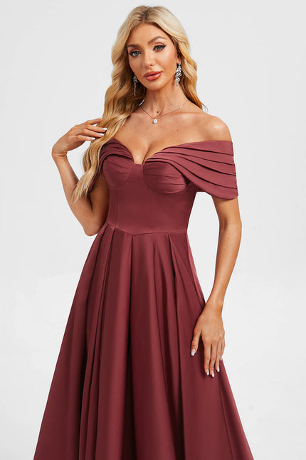 Robe Chic Bordeaux Décolleté Épaule Dénudée - gallery 2