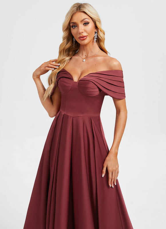 Robe Chic Bordeaux Décolleté Épaule Dénudée - gallery 2