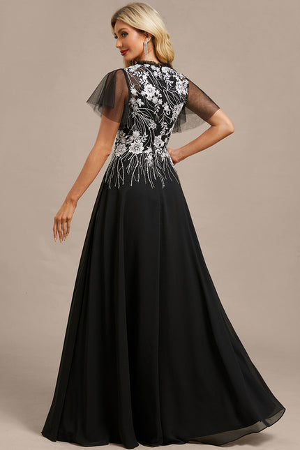 Robe Chic Soirée En Mousseline Ornée - gallery 5