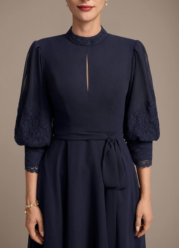 Robe Chic Bleu Marine Dentelle Élégante - gallery 6