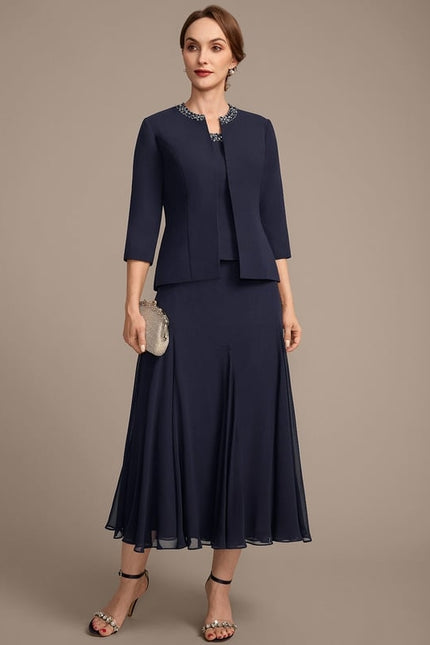 Robe Chic Ensemble Élégant Marine - gallery 3