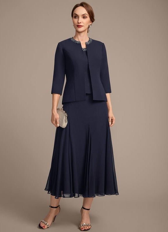 Robe Chic Ensemble Élégant Marine - gallery 3