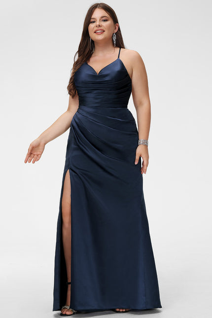 Robe Chic Bleu Nuit Satin Longueur Maxi - gallery 4