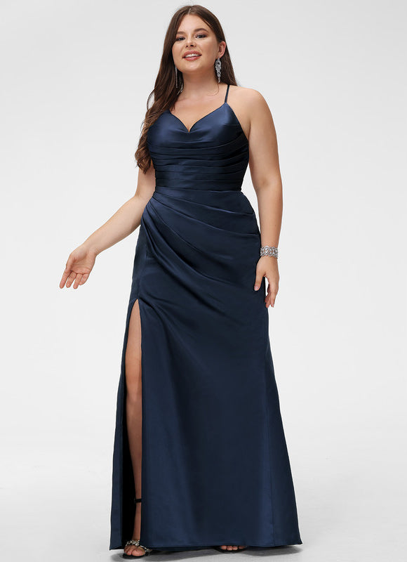 Robe Chic Bleu Nuit Satin Longueur Maxi - gallery 4