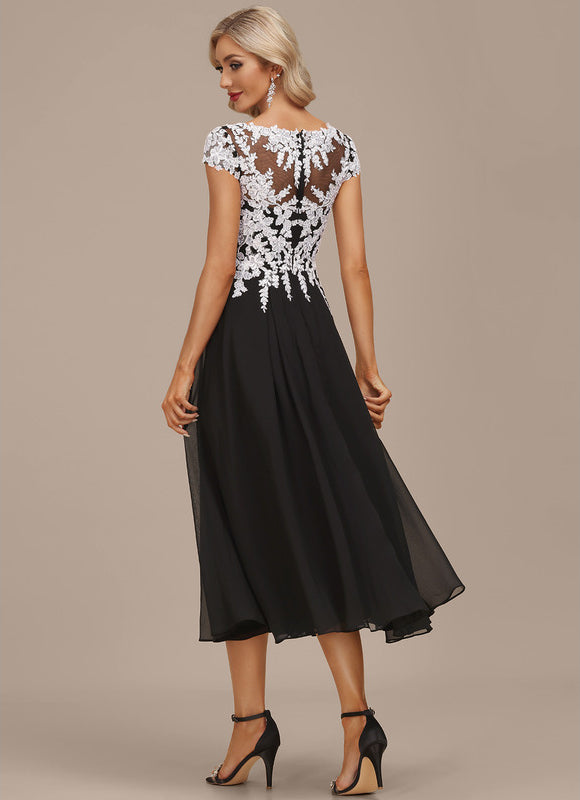Robe Chic Noire Dentelle V-Cou Élégant - gallery 4