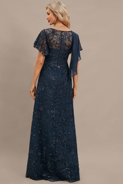 Robe Chic Longue Marine Dentelle - gallery 6