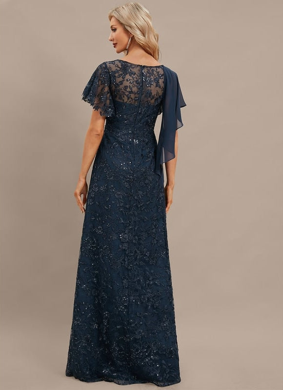 Robe Chic Longue Marine Dentelle - gallery 6