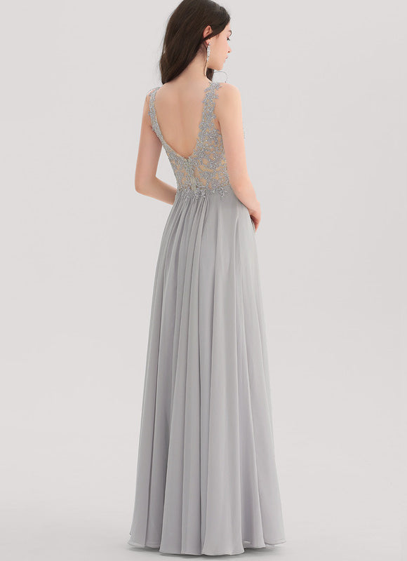 Robe Chic Gris Clair Mousseline Strass - gallery 2