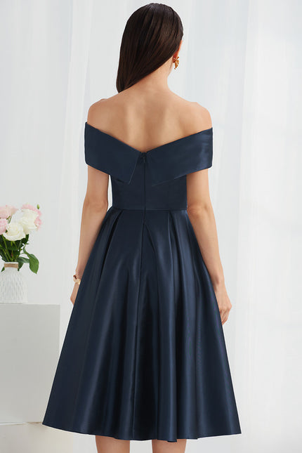 Robe Chic Bleu Marine Satinée - gallery 4