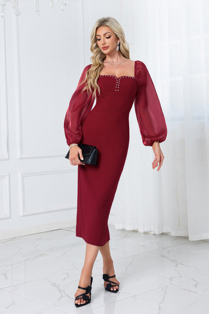 Robe Chic Bordeaux À Manches Ballons - gallery 1