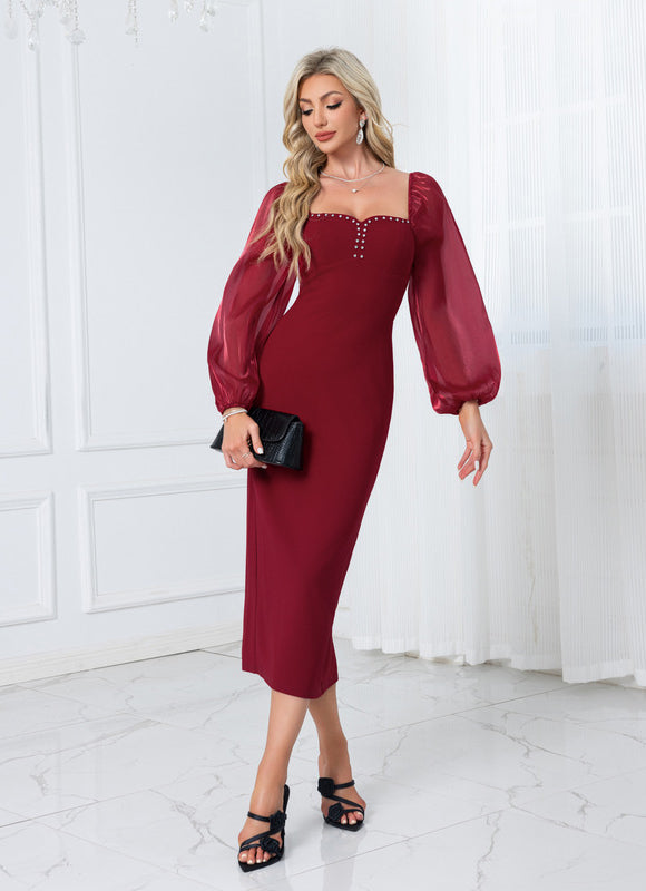 Robe Chic Bordeaux À Manches Ballons - gallery 1