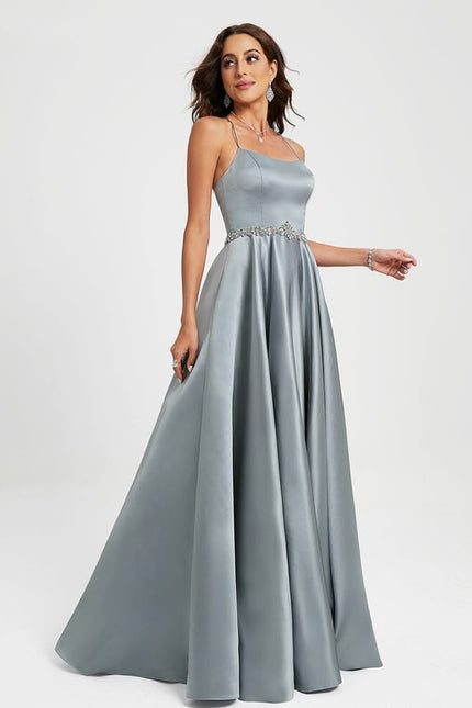 Robe Chic Satin Bleu Poudré - gallery 4