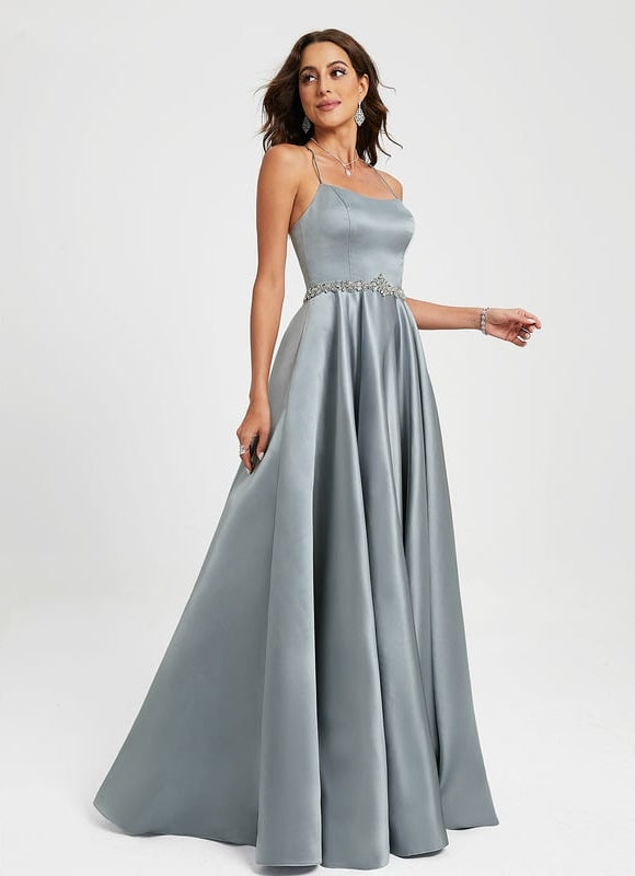 Robe Chic Satin Bleu Poudré - gallery 4