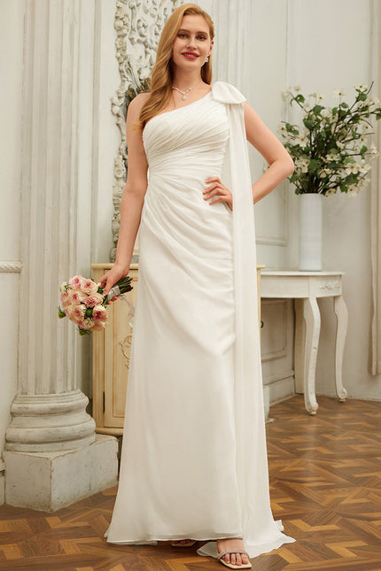 Robe Chic Blanche Asymétrique Avec Traîne - gallery 2