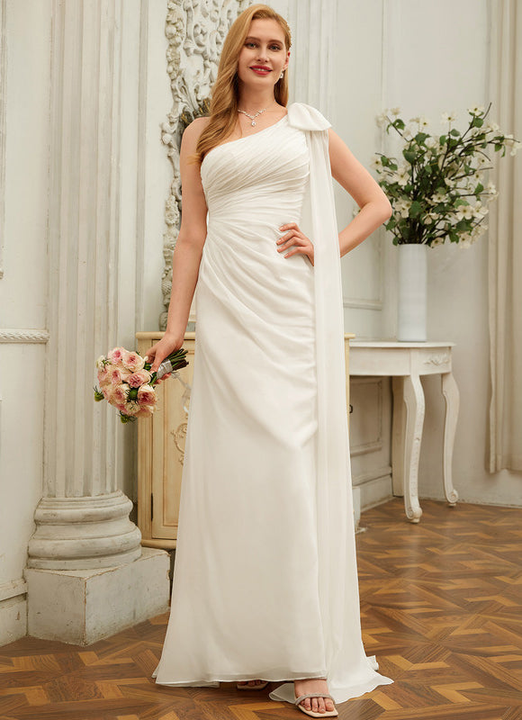 Robe Chic Blanche Asymétrique Avec Traîne - gallery 2
