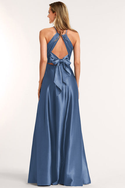 Robe Chic Satin Bleu - gallery 1