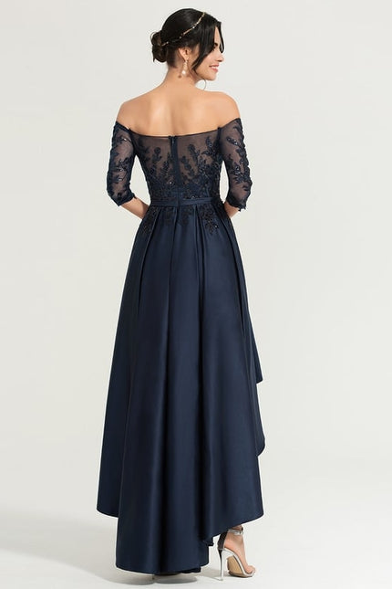 Robe Chic Bleu Marine Satin Asymétrique - gallery 3