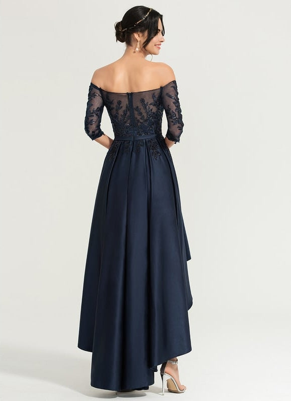 Robe Chic Bleu Marine Satin Asymétrique - gallery 3