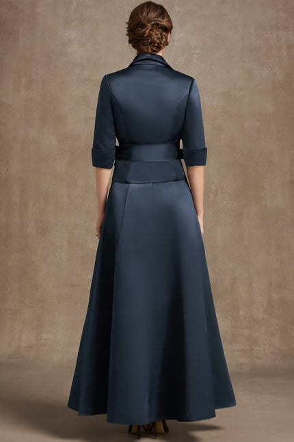 Robe Chic Bleu Marine Satinée - gallery 5