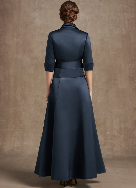 Robe Chic Bleu Marine Satinée - gallery 5