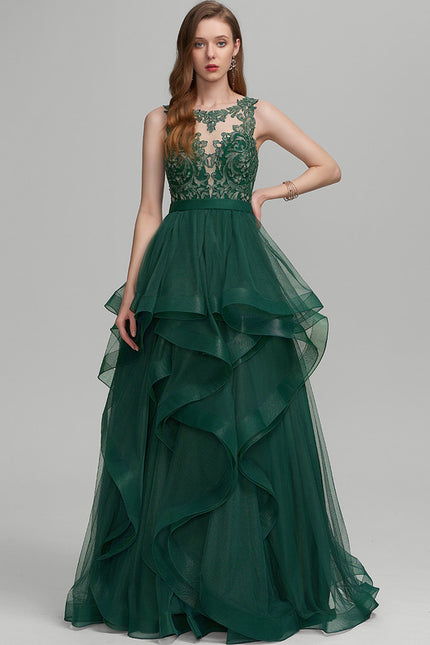 Robe Chic Vert Émeraude À Volants - gallery 3