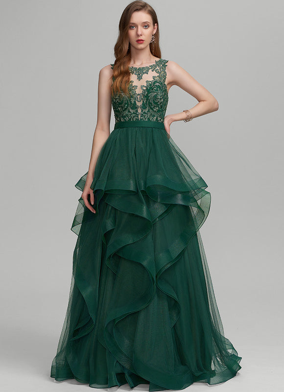 Robe Chic Vert Émeraude À Volants - gallery 3