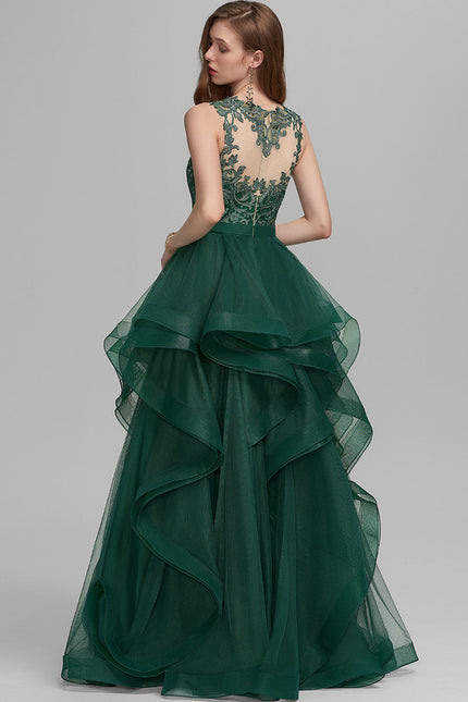 Robe Chic Vert Émeraude À Volants - gallery 1