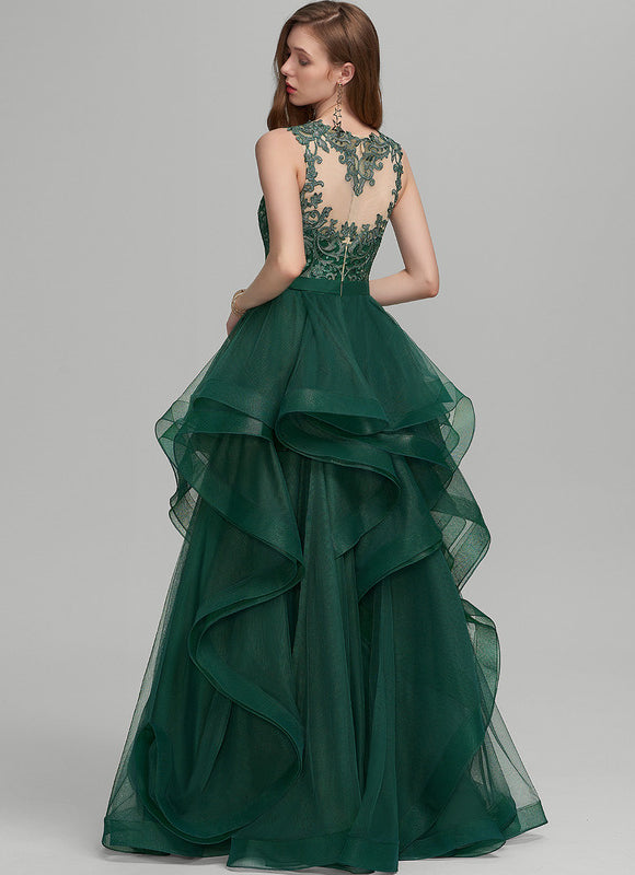 Robe Chic Vert Émeraude À Volants - gallery 1