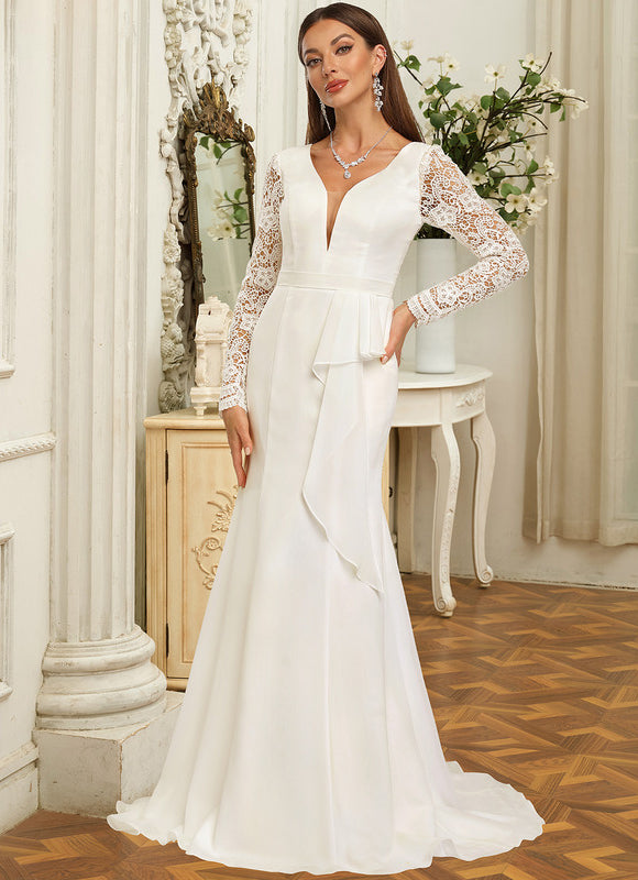 Robe Chic Blanche Dentelle Col V