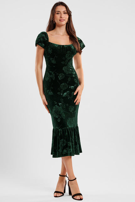 Robe Chic Velours Vert Floral