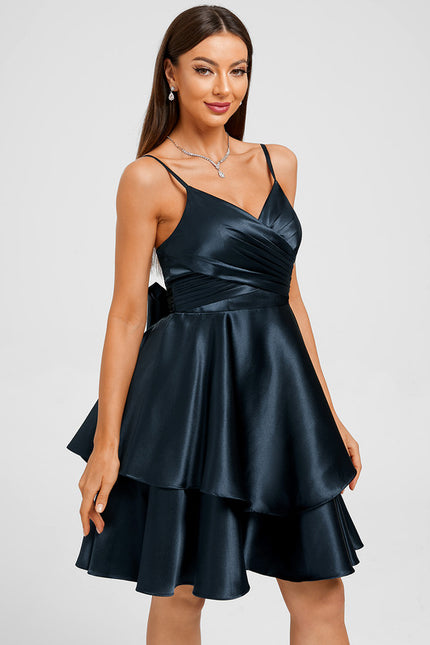 Robe Chic Satin Bleu Vif - gallery 4