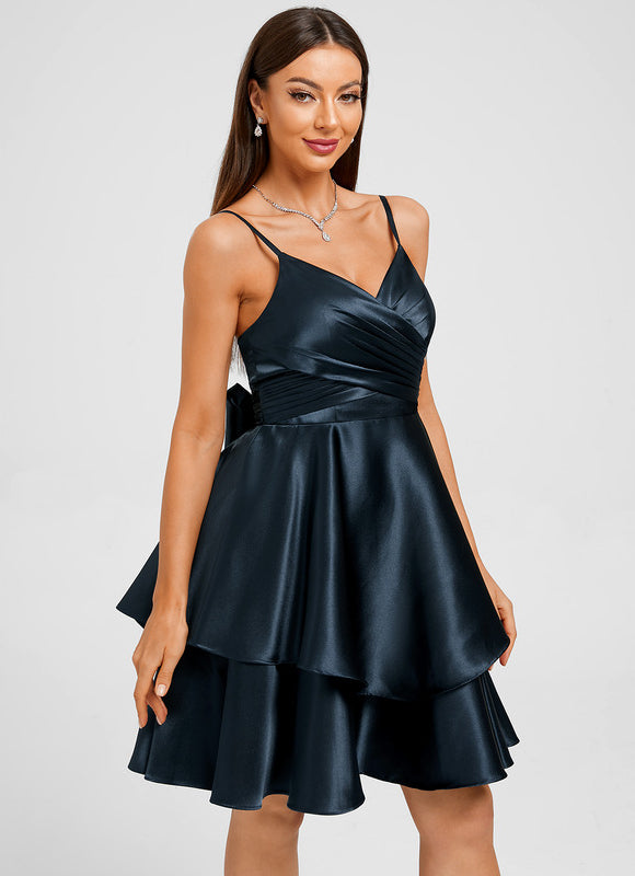 Robe Chic Satin Bleu Vif - gallery 4