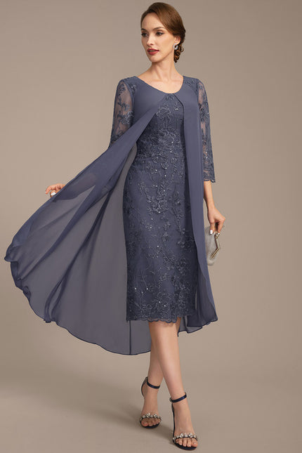 Robe Chic Bleu Nuit Dentelle Paillettes - gallery 5