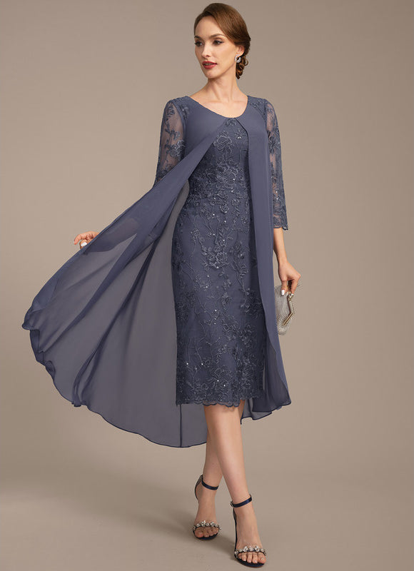 Robe Chic Bleu Nuit Dentelle Paillettes - gallery 5