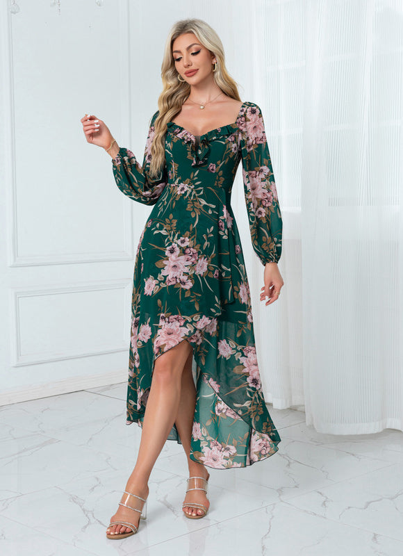 Robe Chic Florale Asymétrique