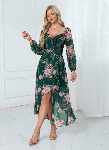 Robe Chic Florale Asymétrique