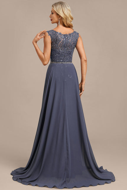 Robe Chic Longue Grise Brodée - gallery 4