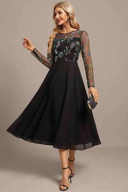 Robe Chic Élégance Florale Noir - gallery 3