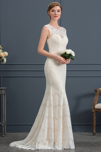 Robe Chic Blanc Éclatant Dentelle Sirène - gallery 1