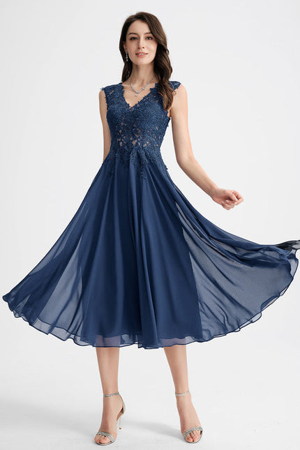 Robe Chic Noire Dentelle V-Cou Élégant
