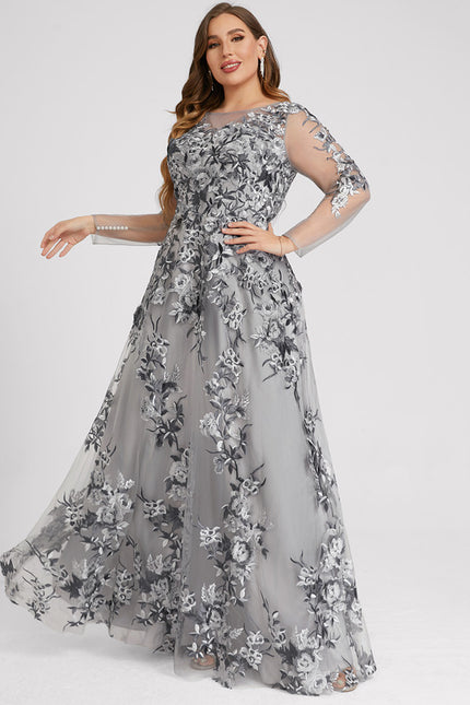 Robe Chic Élégance Florale Grise - gallery 7