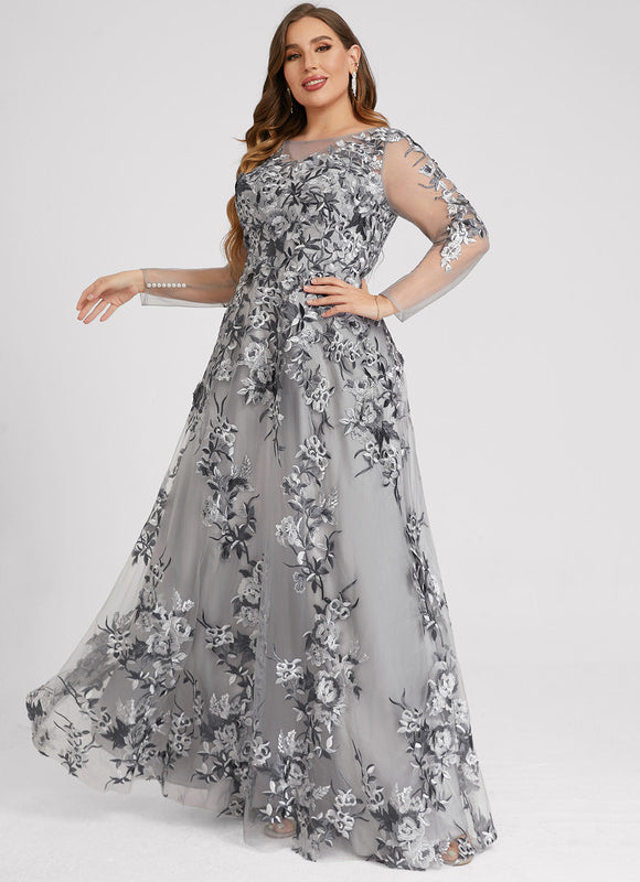 Robe Chic Élégance Florale Grise - gallery 7