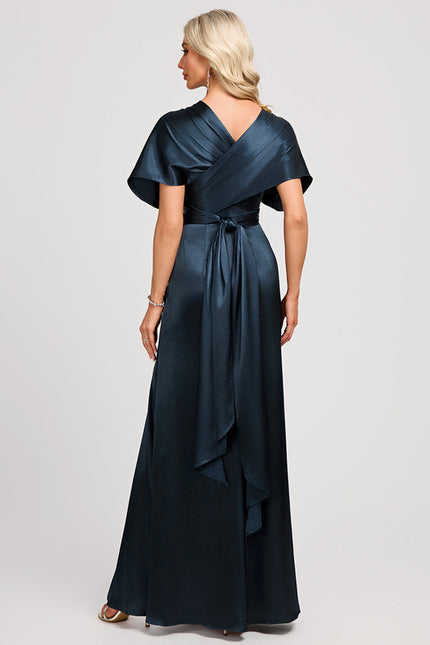Robe Chic Élégance Satinée Marine - gallery 7