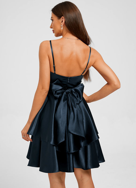 Robe Chic Satin Bleu Vif - gallery 2