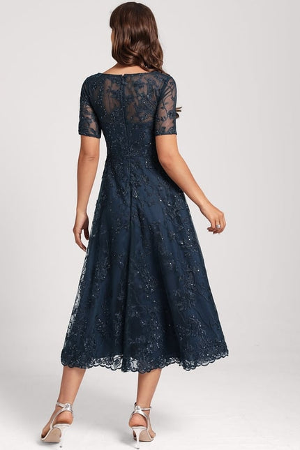 Robe Chic Élégance Marine Pailletée - gallery 7