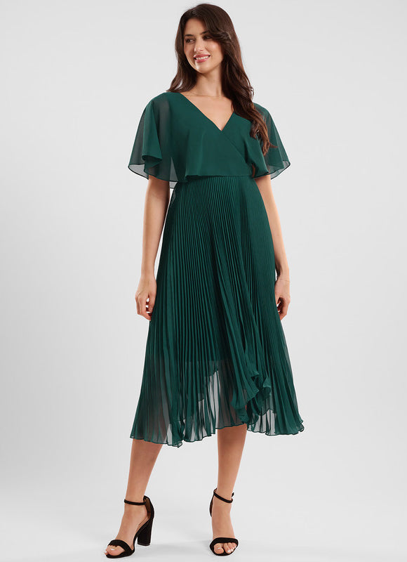 Robe Chic Plissée Émeraude