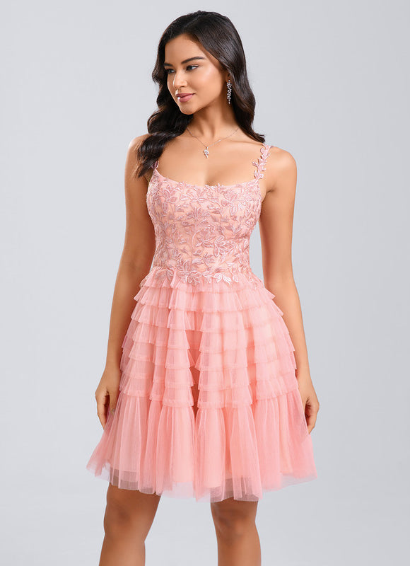 Robe Chic Rose À Volants - gallery 2
