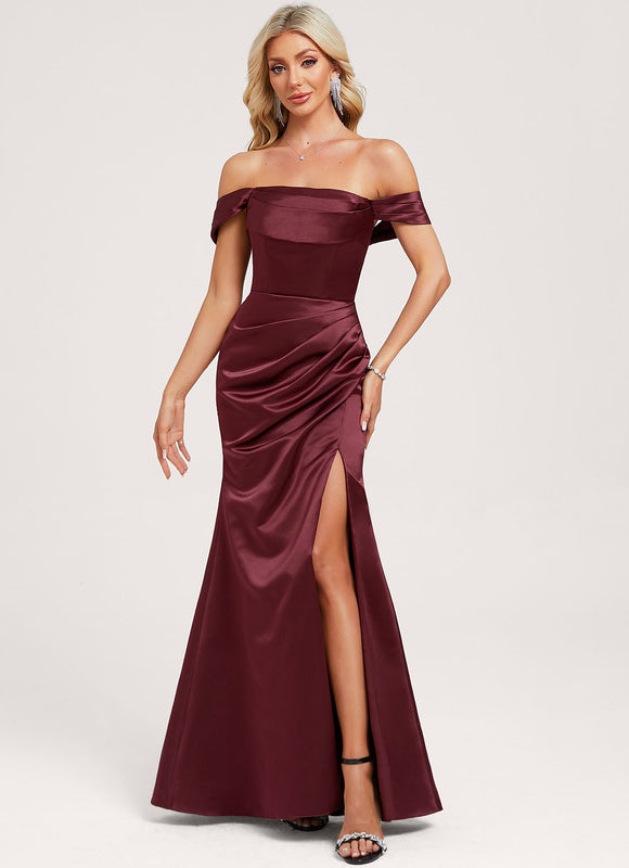 Robe Chic Satin Bordeaux Ajustée