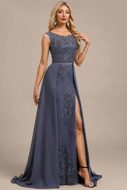 Robe Chic Longue Grise Brodée - gallery 3